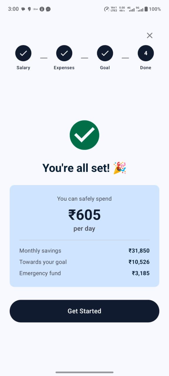 Setup complete, showing the daily safe-to-spend figure