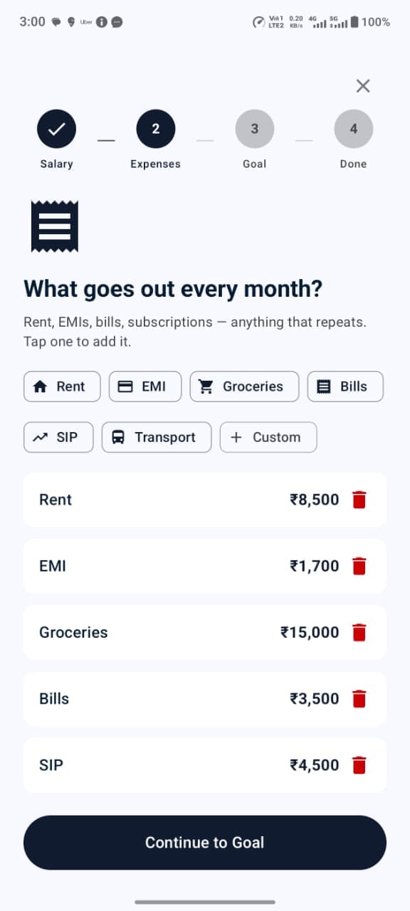 Setup step 2: add fixed monthly expenses