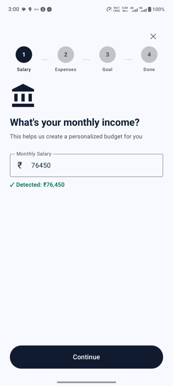 Setup step 1: enter monthly income